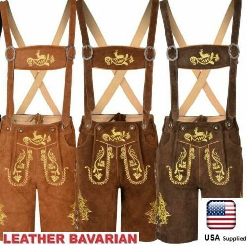 German Bavarian Oktoberfest Trachten Lederhosen Real Leather Men Matching Short