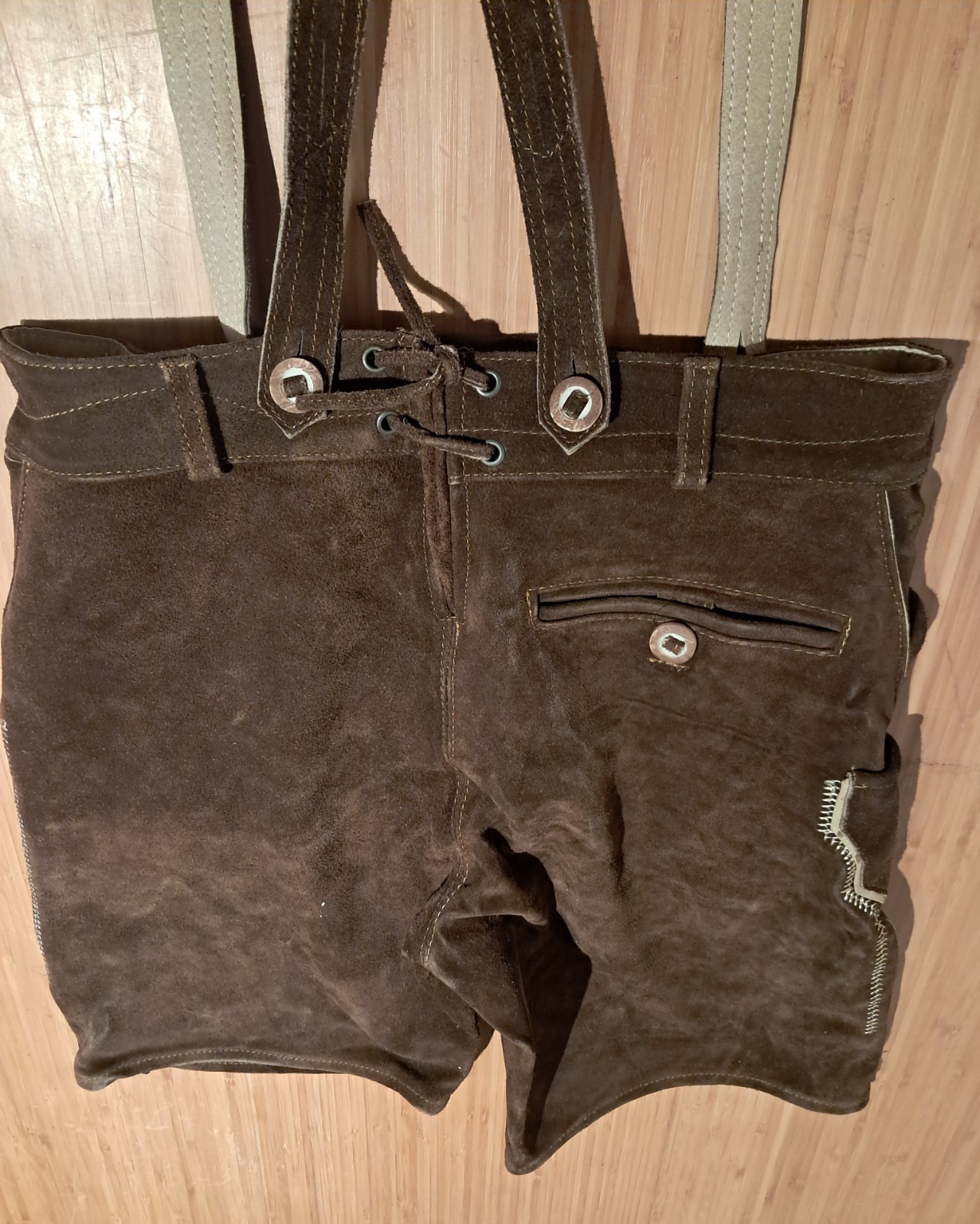 Ernst Licht Brown Leather Lederhosen Shorts w/ Suspenders Size 32