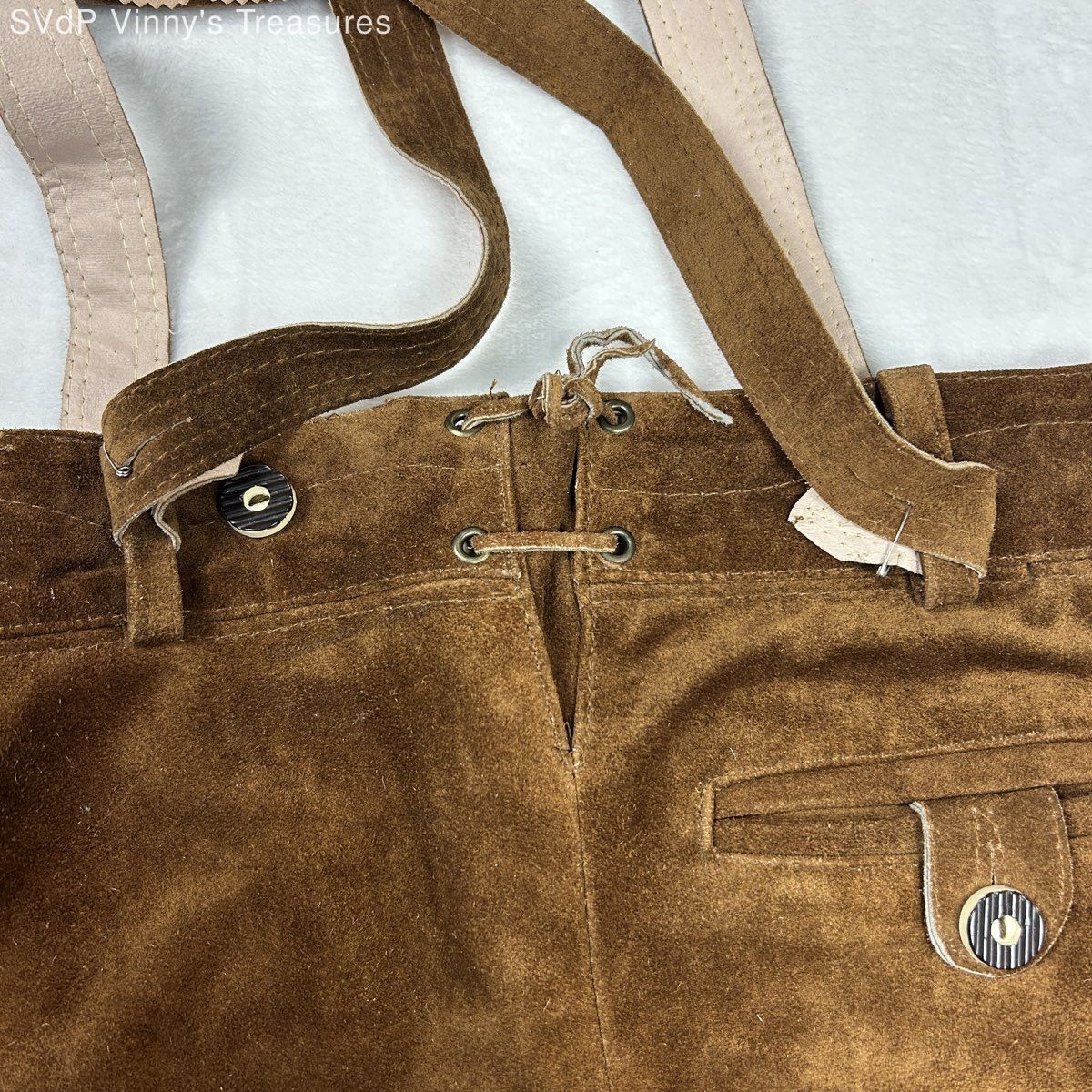 Vintage Edelnice Genuine Leather Embroidered Lederhosen Trachtenmode Sz 46