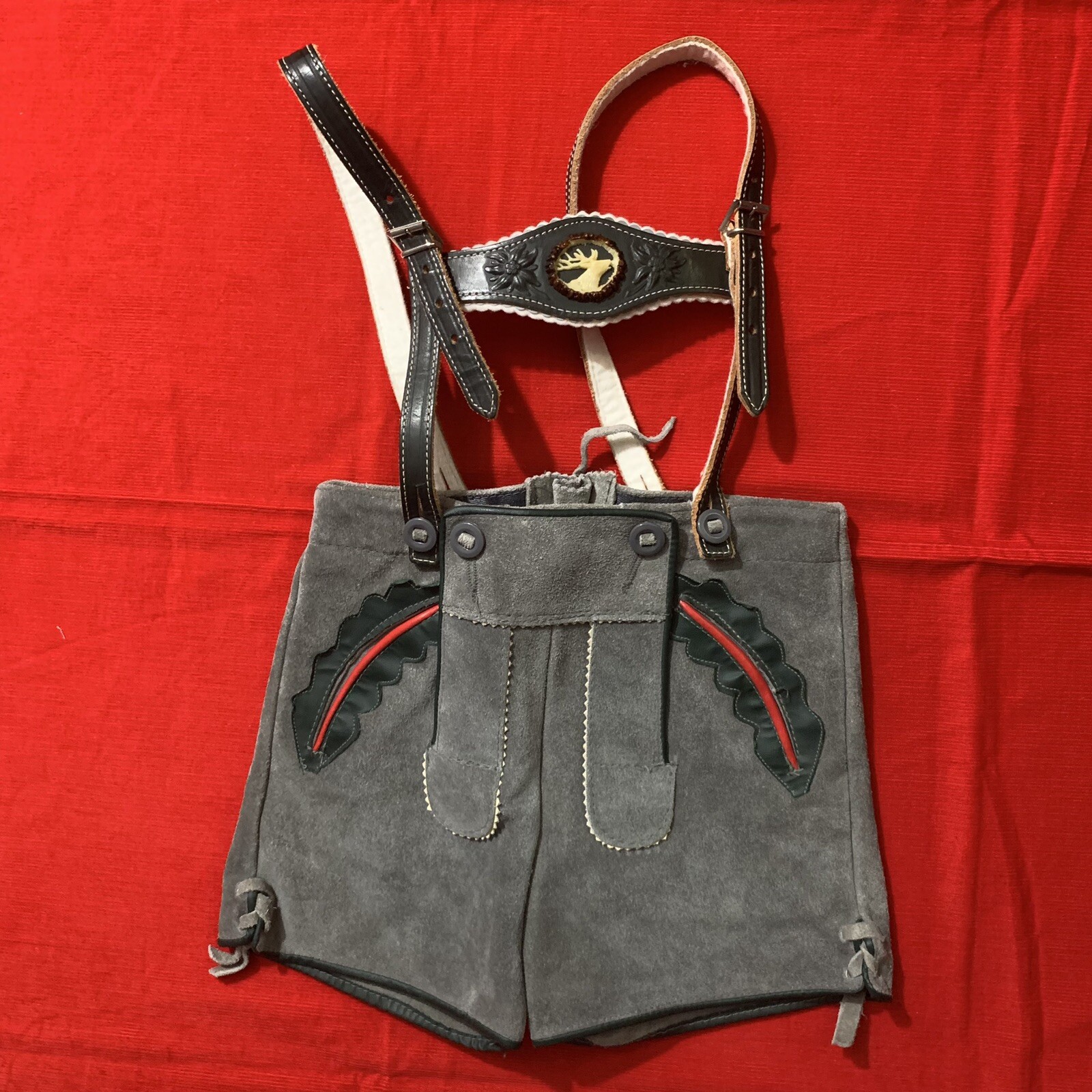 Vintage Kids Gray Suede Traditional Bavarian Lederhosen
