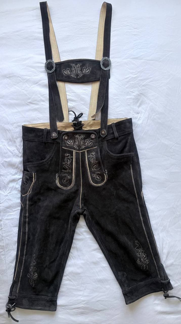 GONSER Mens Lederhosen Shorts Suspenders Set Trachten Sz 52 US 37 Genuine Suede