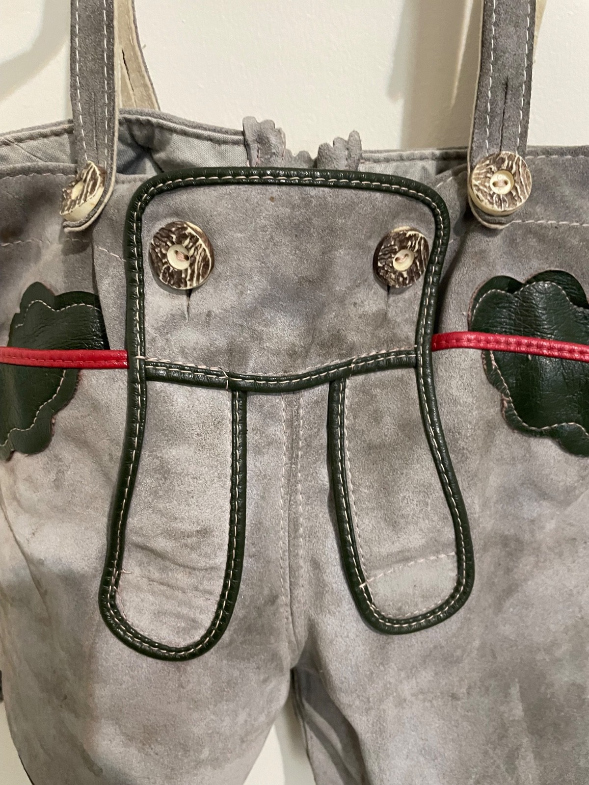 Vintage Kids Leather Lederhosen Bavarian Suspenders Gray