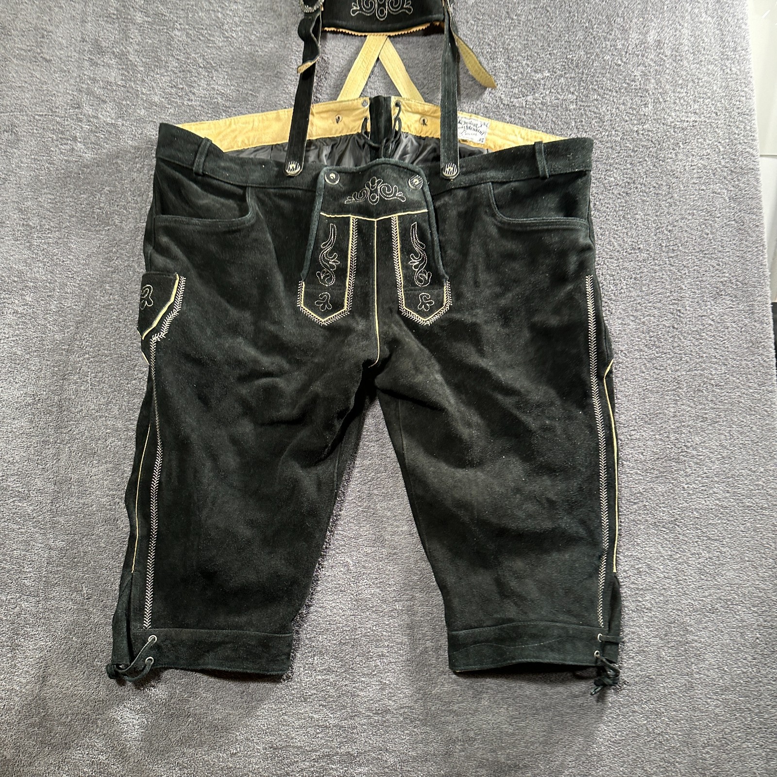 Traditional Lederhosen Size 70 Black Knee High Trousers Traditional Kini Buam with Suspenders