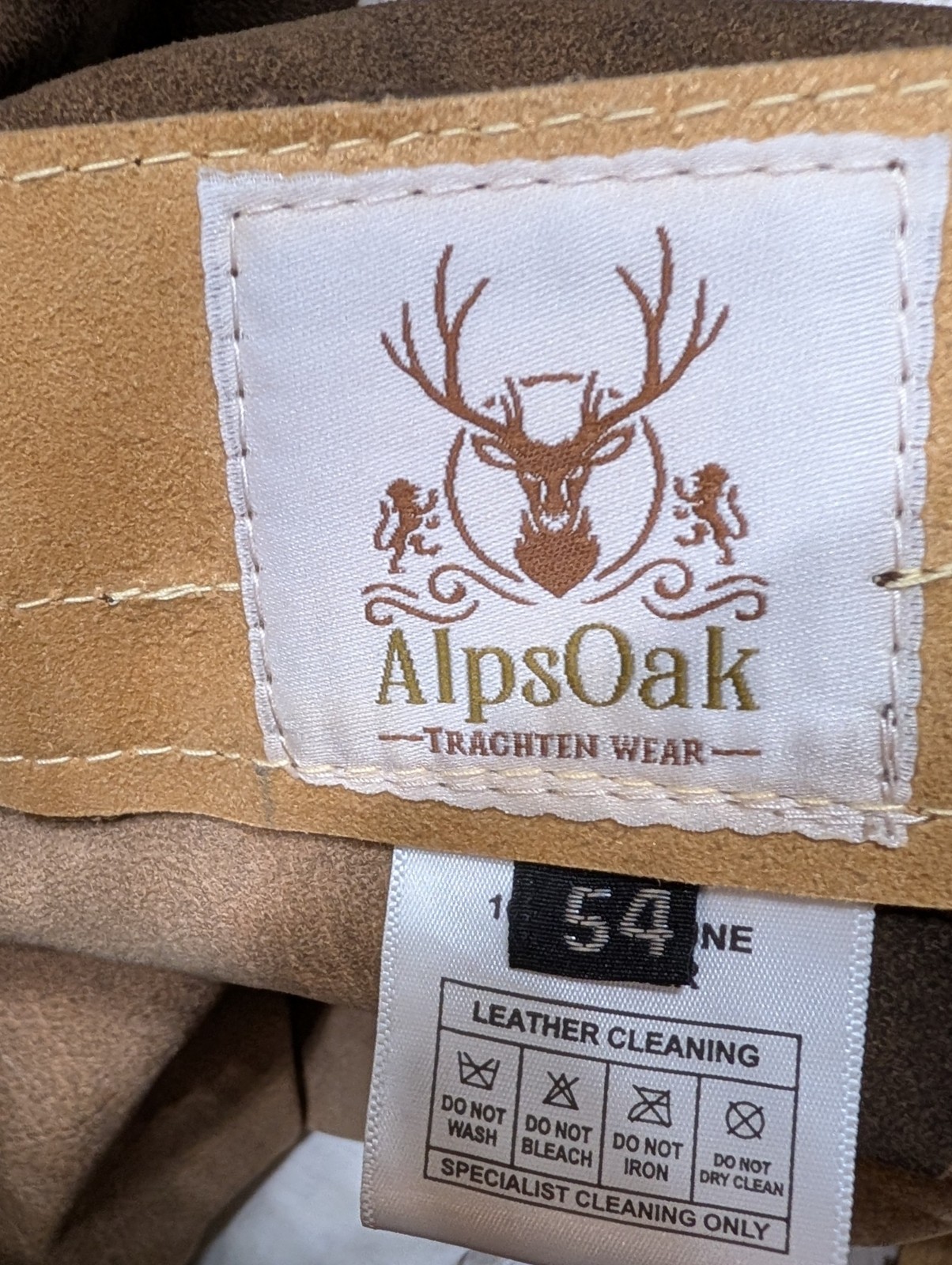 ALPS OAK Size 54 US 38 100% Genuine Leather / Trachten Wear / New With Tags
