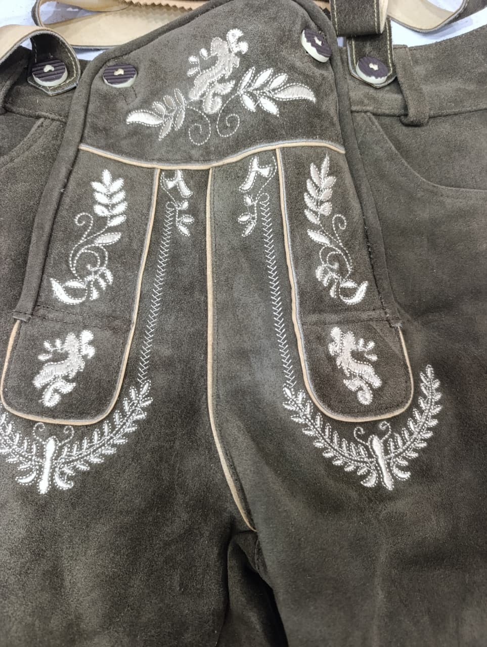 Men’s Lederhosen Shorts Genuine Suede Leather Bavarian Oktoberfest Suspenders