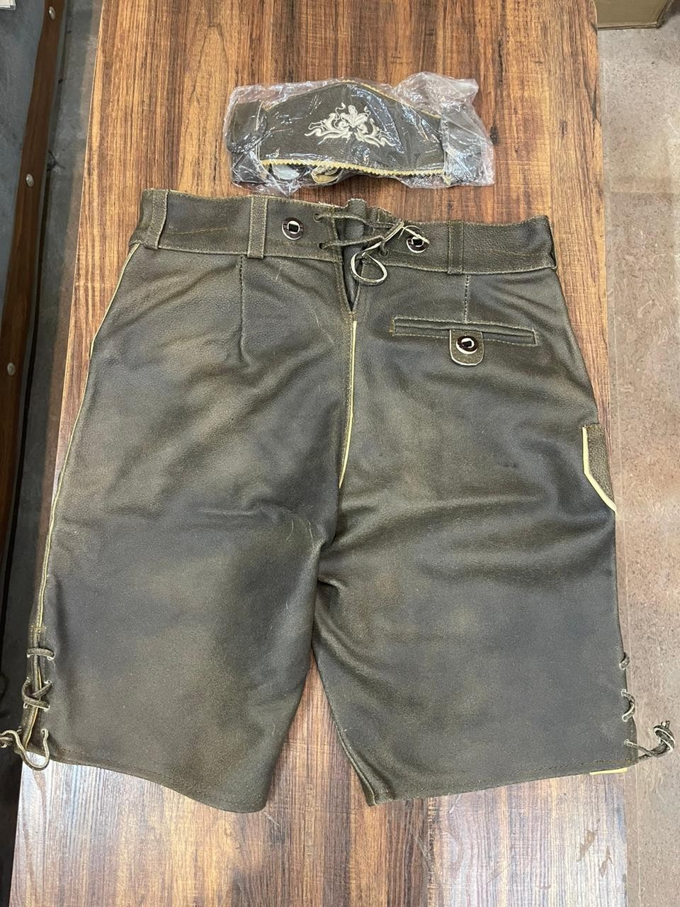 Olive Green Lederhosen for Men – Embroidered Oktoberfest Bavarian Shorts