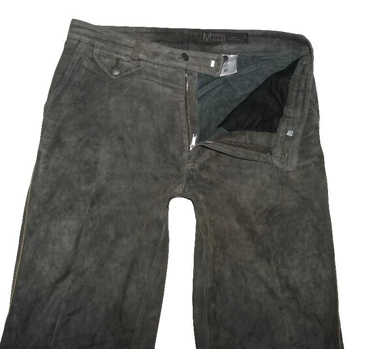 MARKUS MEINDL Mens Traditional Leather Shorts Gray Green Size 52