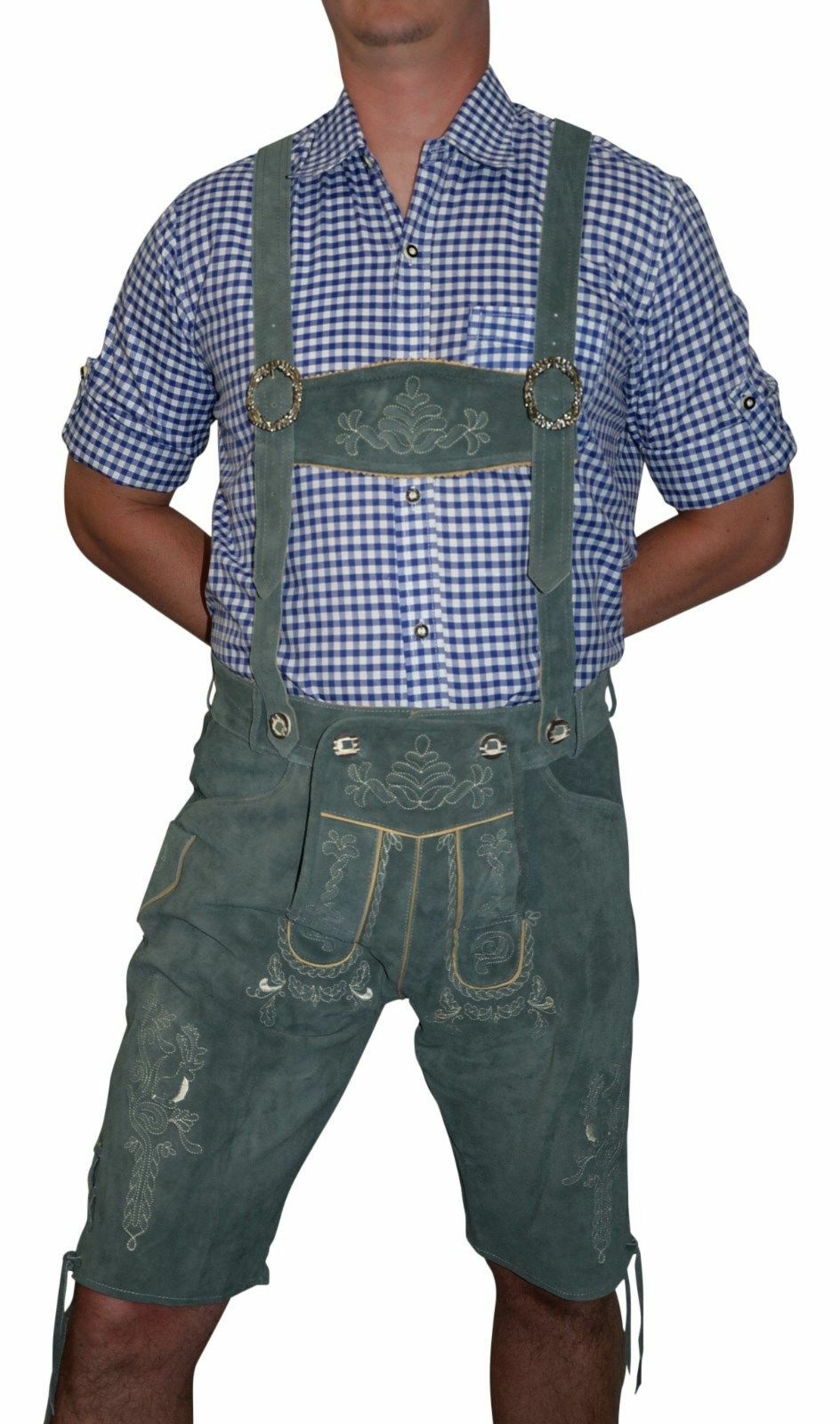 Gray Leather Lederhosen Shorts German Oktoberfest Bavarian Pants M L XL 2XL 3XL
