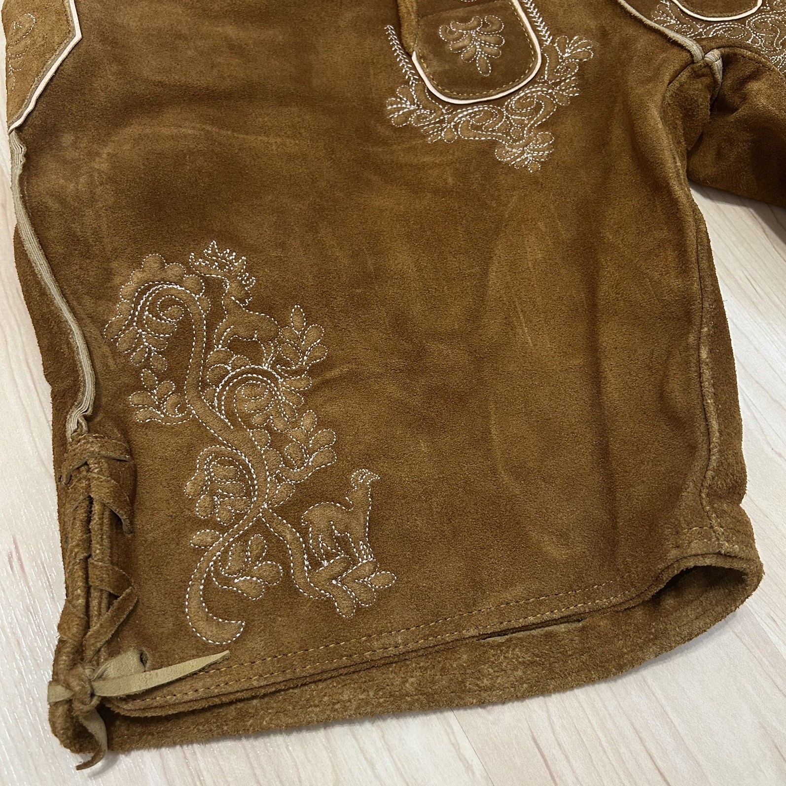 Schonoberger Trachten Couture Lederhosen Brown Suede German Oktoberfest Size 42