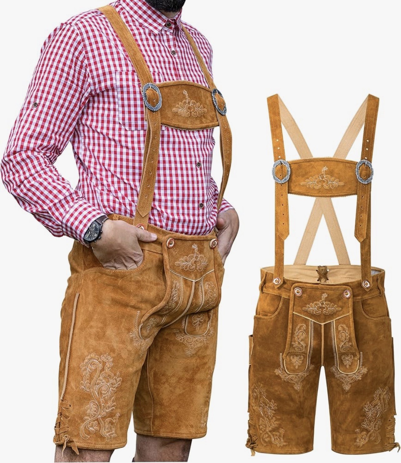 Schonoberger Trachten Couture Lederhosen Brown Suede German Oktoberfest Size 42