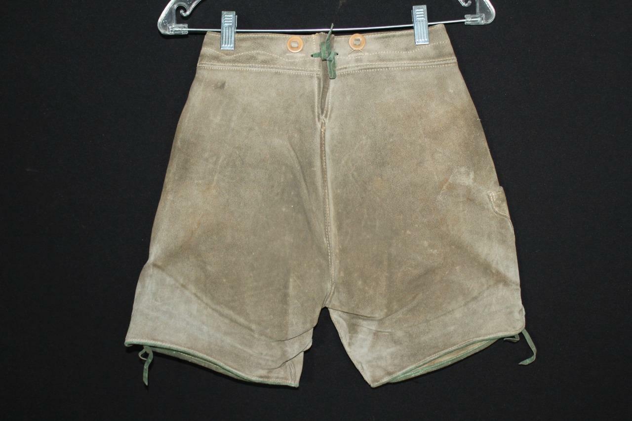 VINTAGE 1960’S GRAY GREEN SUEDE AUTHENTIC SUEDE LEDERHOSEN SHORTS SIZE 25″ WAIST