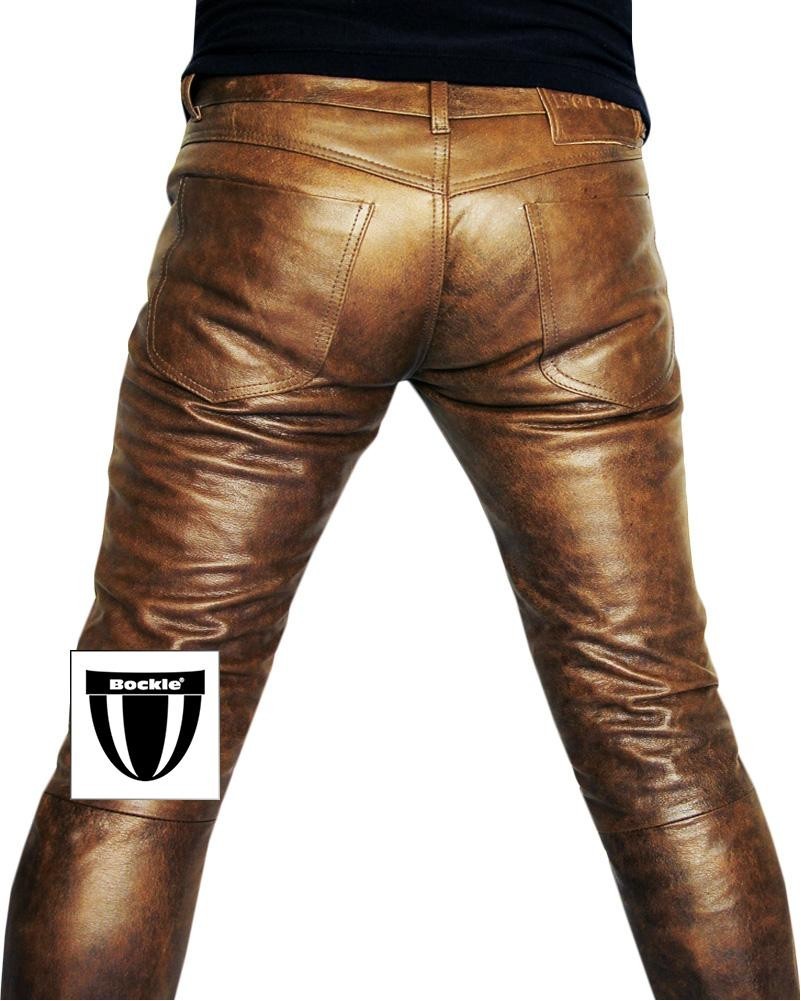 Bockle® Tube Cracker Leather Pants Lederhose Lederjeans braun Leather Pants