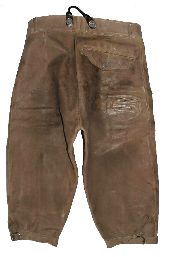 Traditional knee band leather pants/traditional pants in khaki olive approx. men’s size 42-44