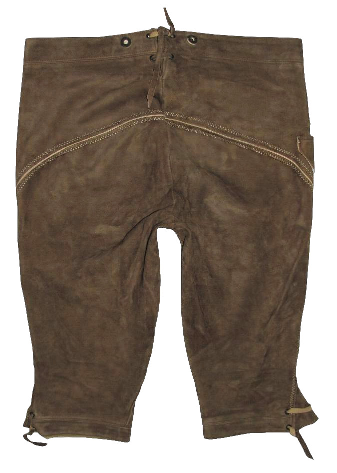 Men’s costume pants/traditional knee band leather pants in khaki in approx. sizes 56-58