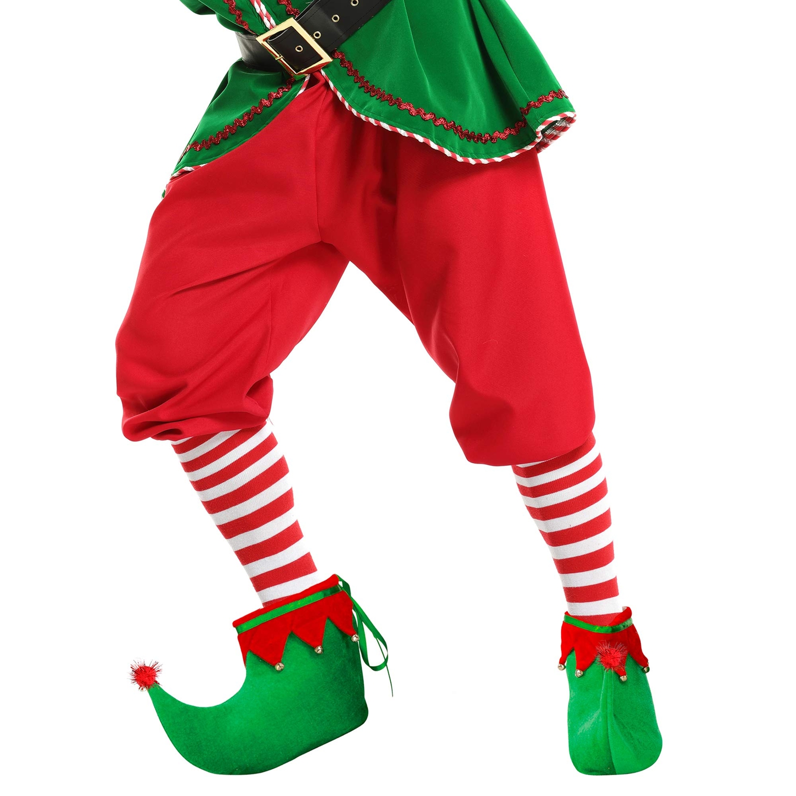 Red Green Elf Shoes – Red and Green Velvet Holiday Elf Feet Slippers with Jin…