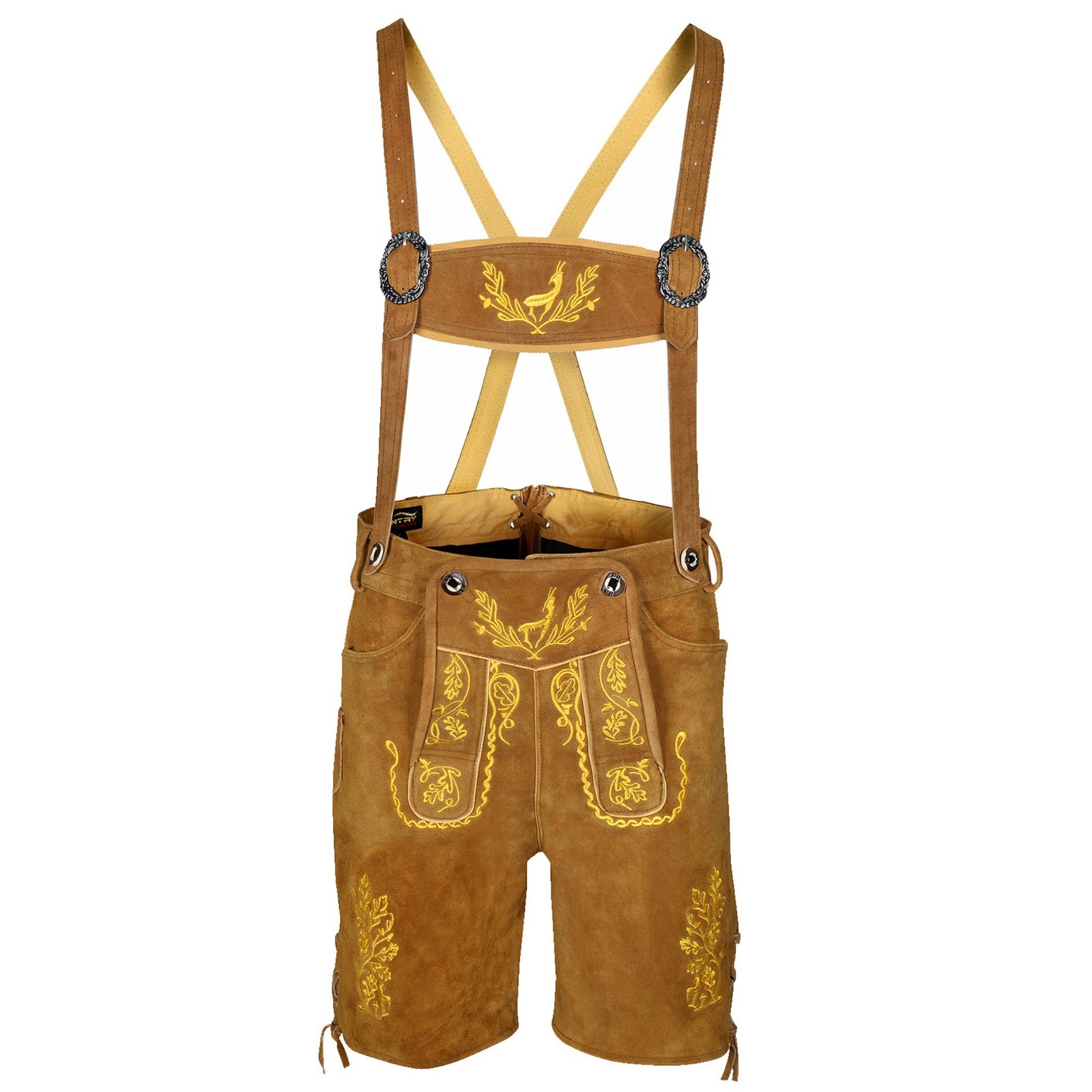 Men’s Suede Lederhosen Nowitzki Golden Brown Oktoberfest Costume German Outfit