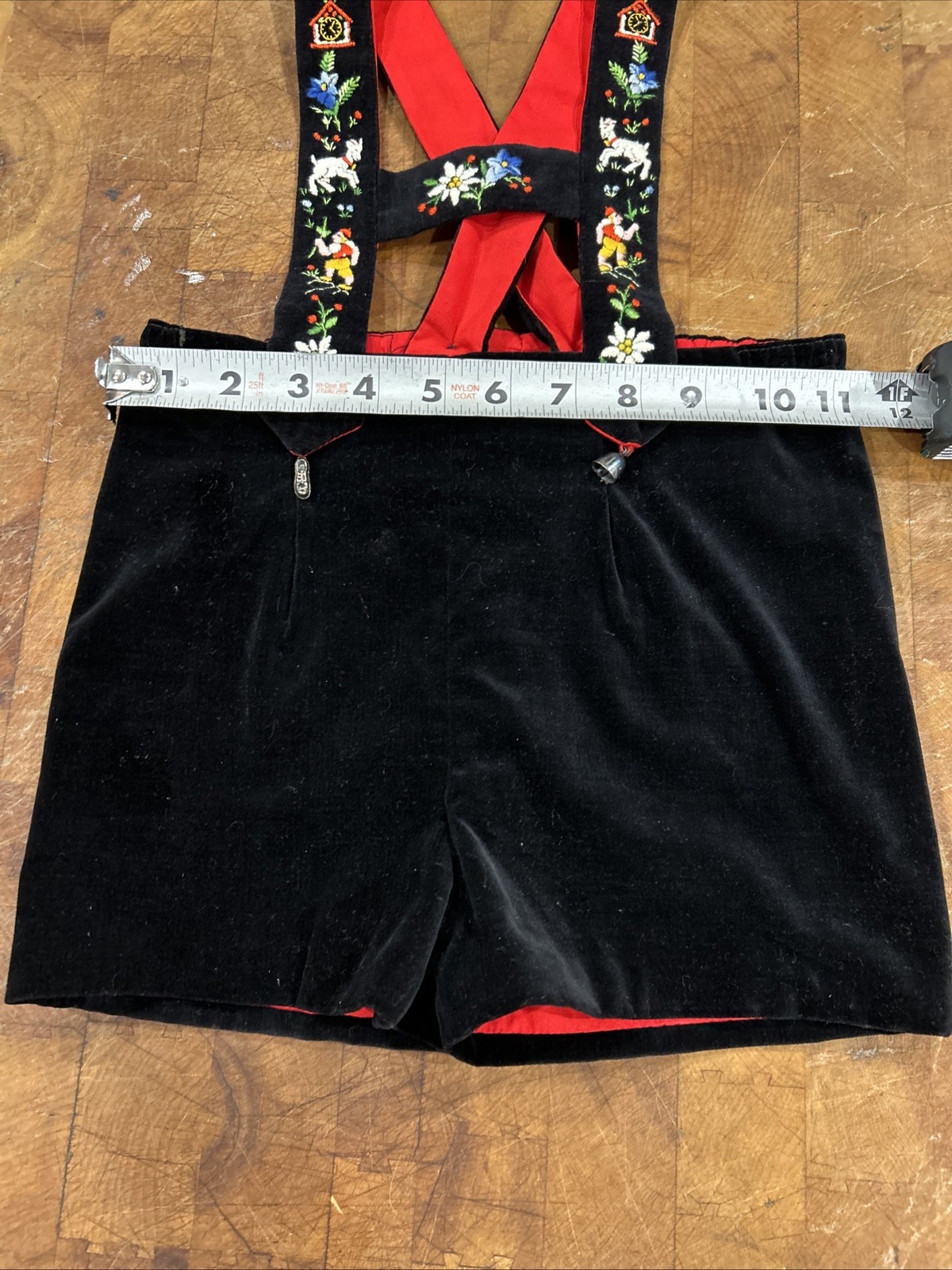 Vintage Child Size 3 Lederhosen, Black Velvet, Made In Switzerland