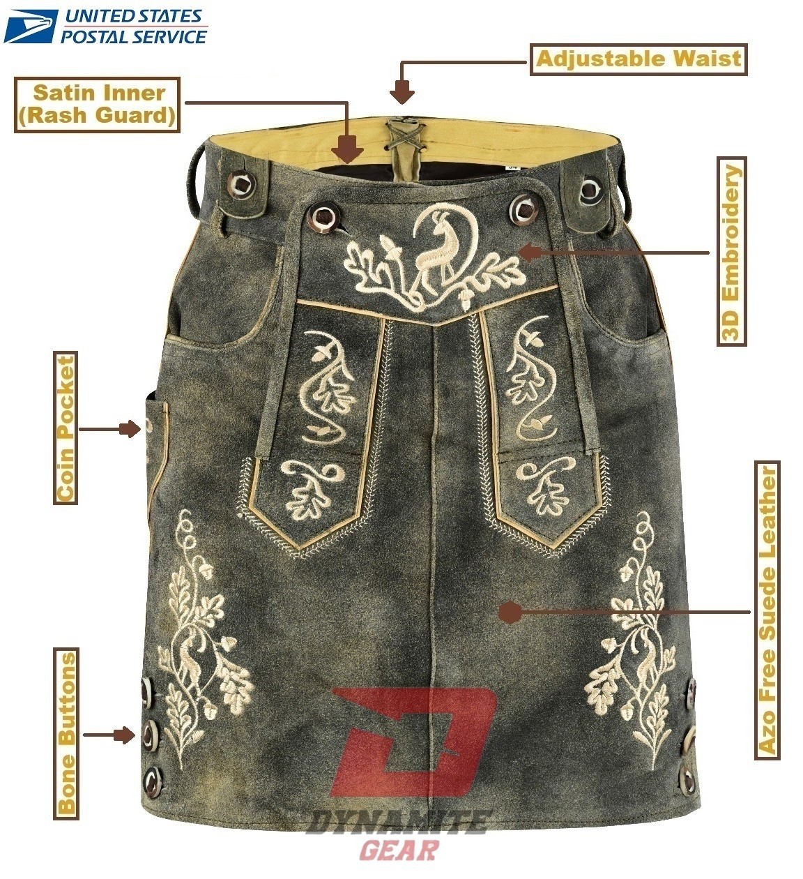 German Bavarian Traditional Lederhosen Hand Crafted Women Skirt