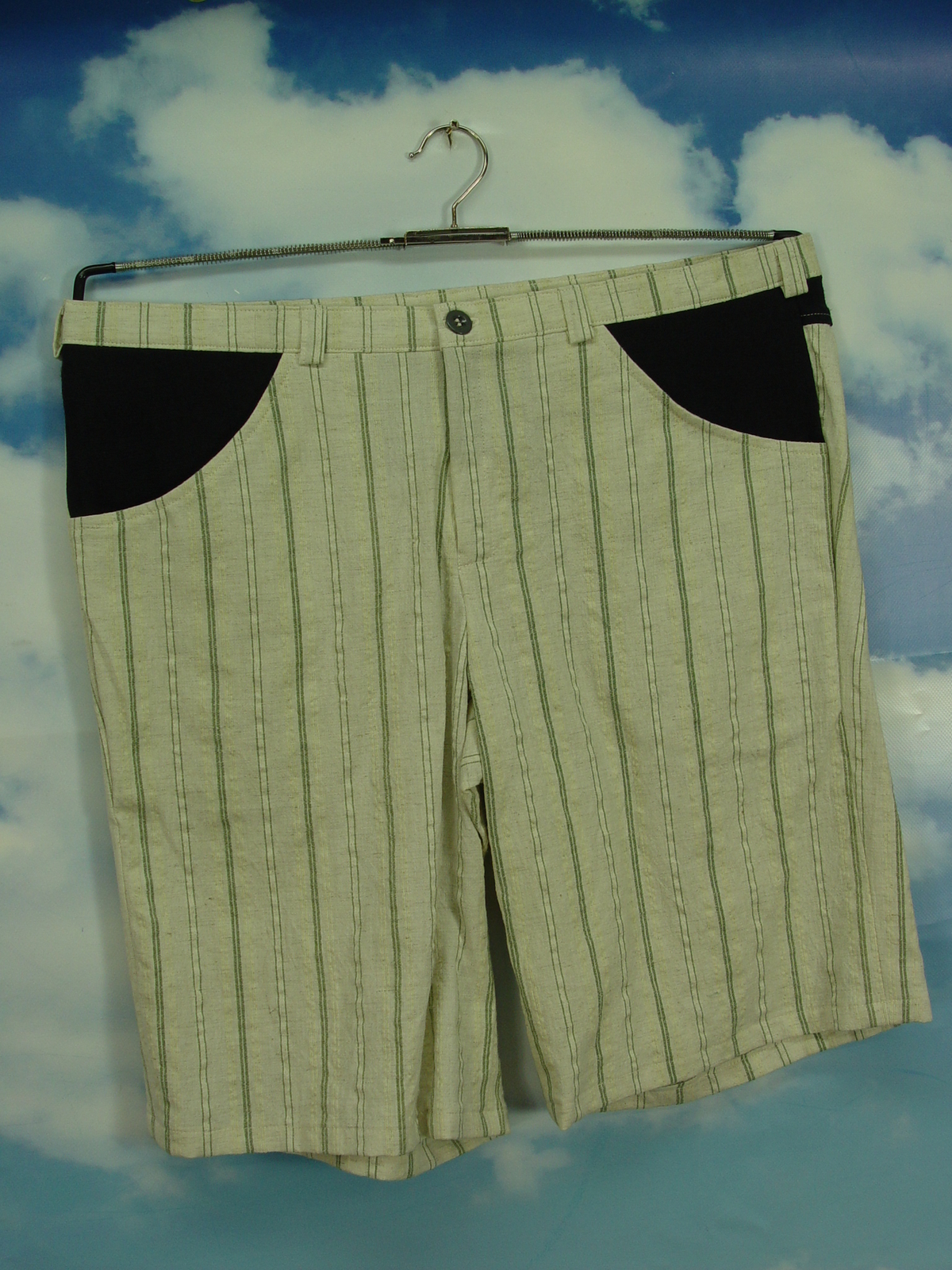 Upcycled pants men’s shorts striped linen short pants UCS007 size 54