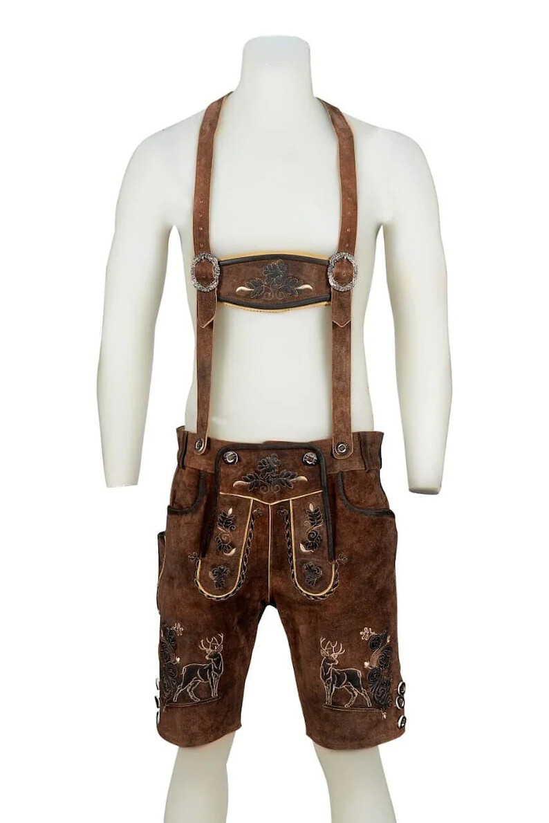 Men’s Bavarian Tratchen Lederhosen Pant German Oktoberfest Suede Leather Pants