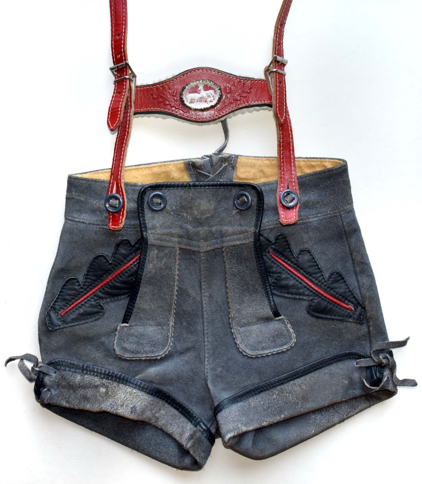 Boy’s Lederhosen – Authentic Vintage 70s German Leather Shorts – Suspenders -22W