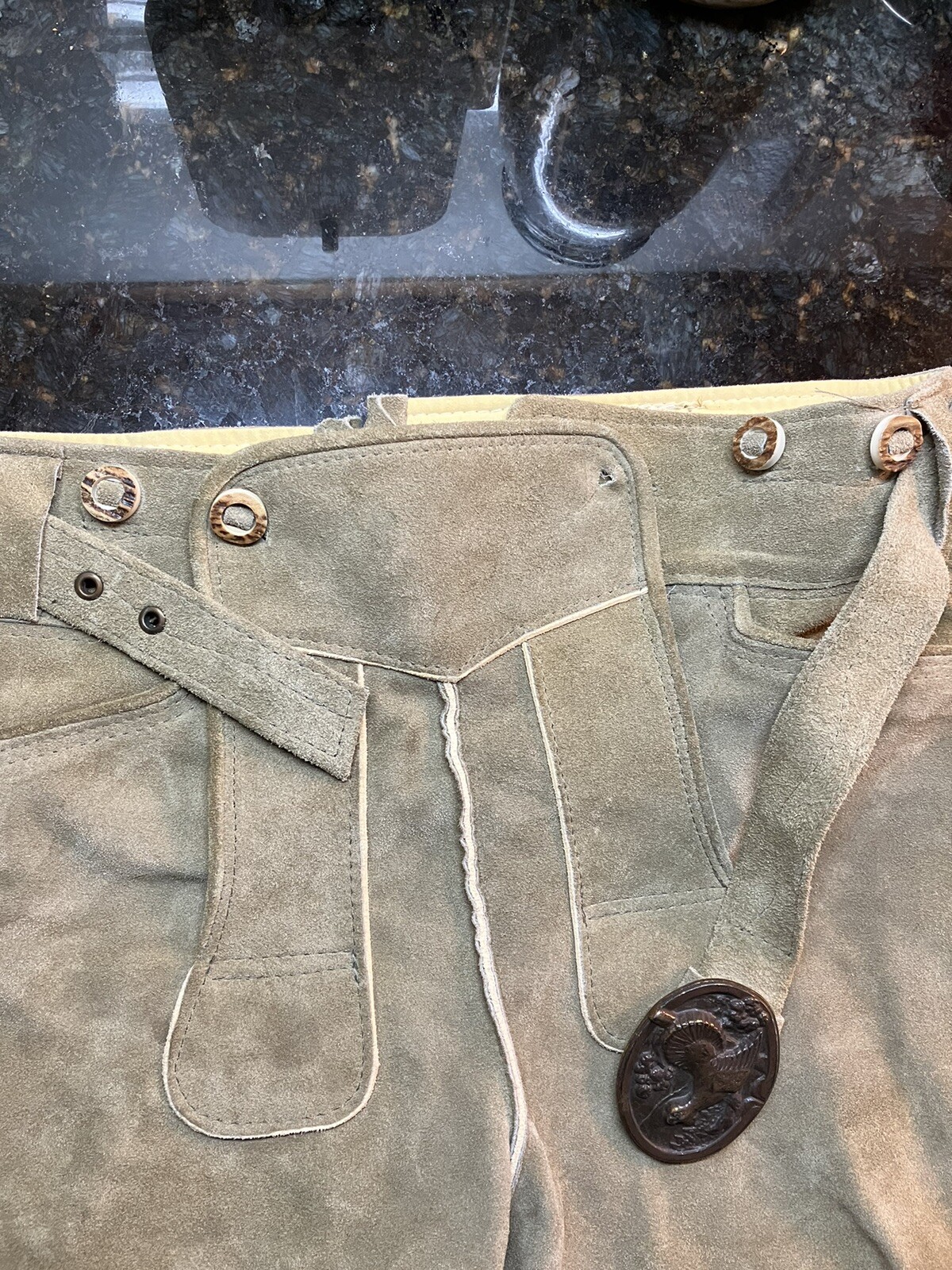 Beckert Vintage Lederhosen Velour Stag Horn Buttons Capercillie Belt Buckle