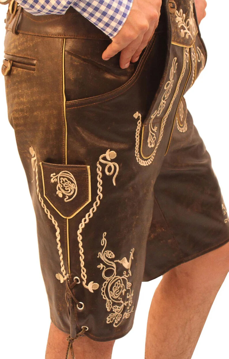 Men’s Bavarian Tratchen Lederhosen Pant German Oktoberfest Suede Leather Pants