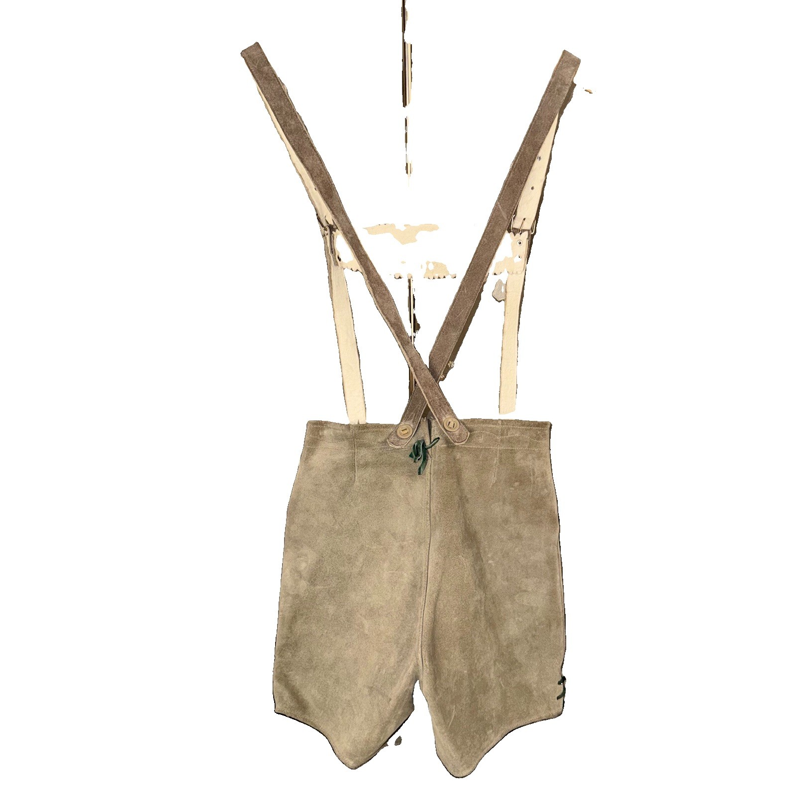 VTG Gray Suede Lederhosen Oktoberfest German Bavarian Suspender Shorts 26″ Waist