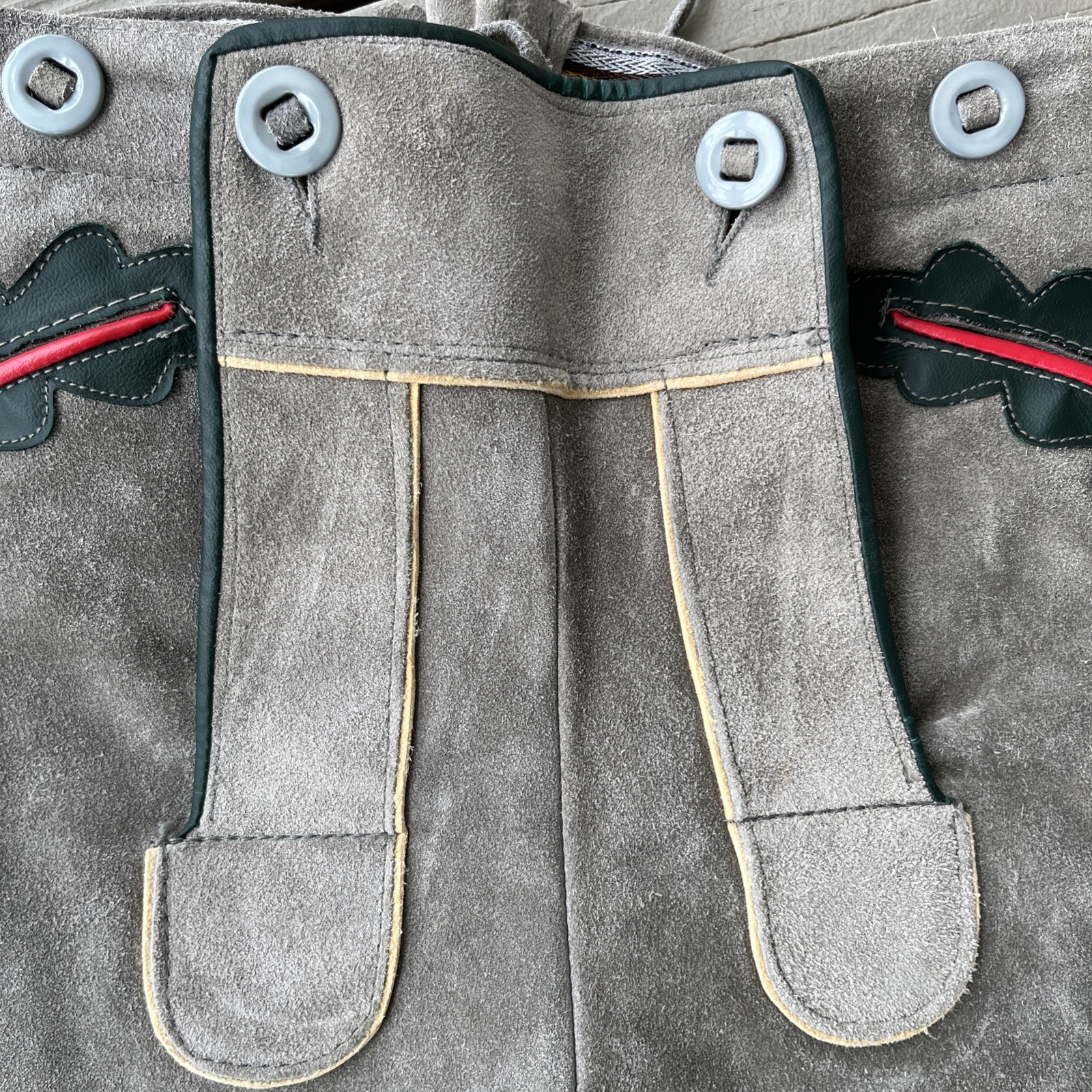 Vintage German Lederhosen Genuine Grey Suede Shorts Oktoberfest 29” Waist