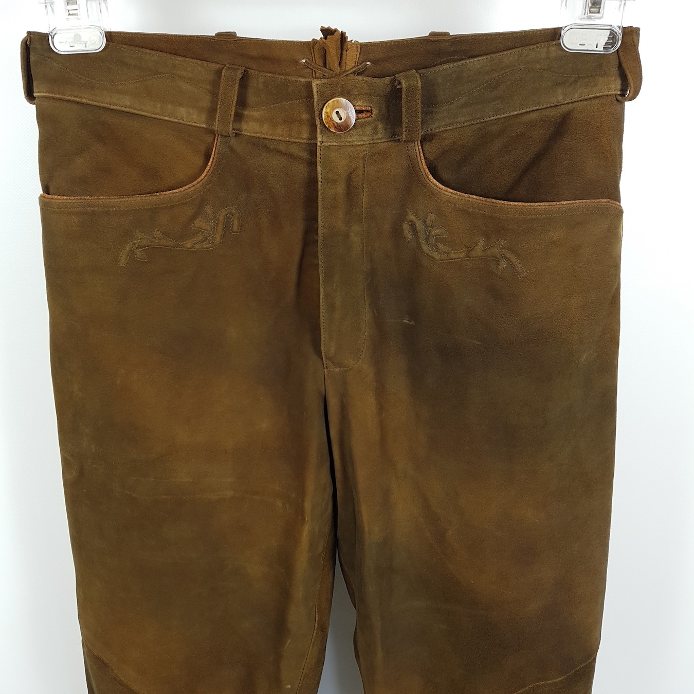 Spieth & Wensky Lederhosen Mens Sz 48 Brown Straight Pants Long Costume Leather