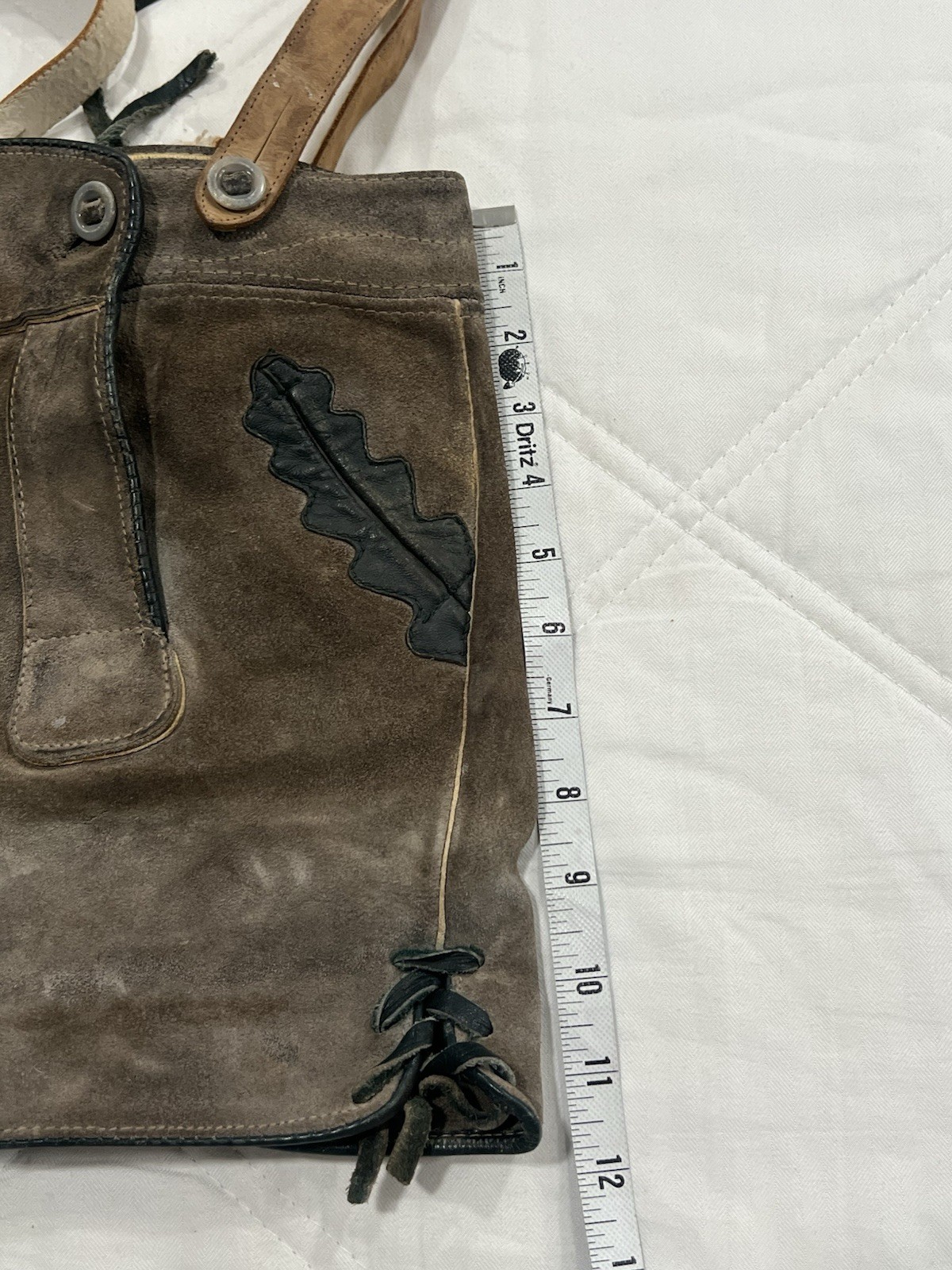 Vintage Lot Of Two German Lederhosen Overalls Suede Leather, Bergfreund 24 Waist