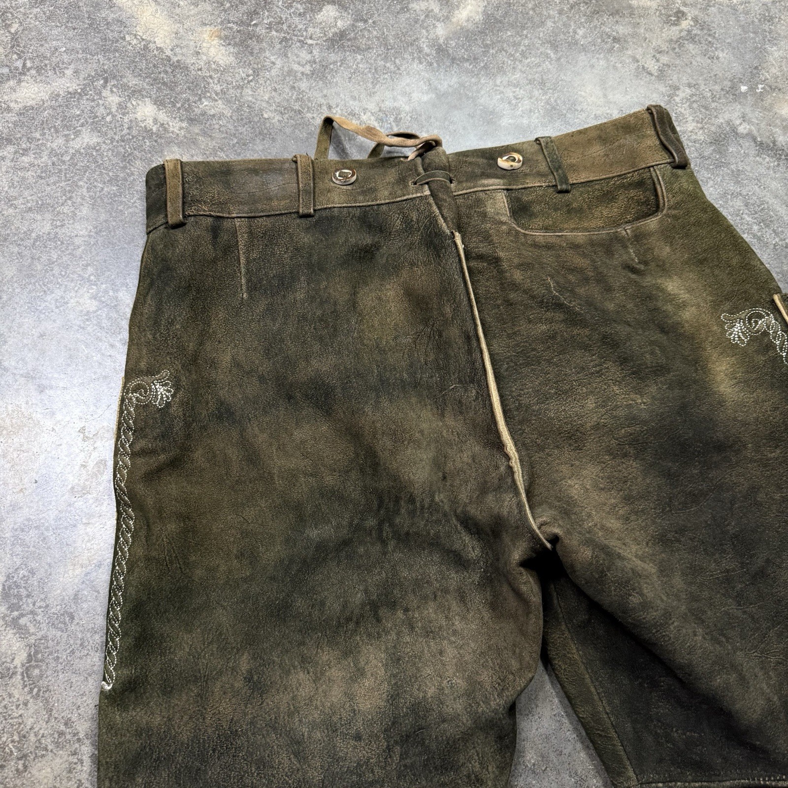 Vintage Authentic Bavarian Lederhosen Leather Embroidered Renaissance Shorts