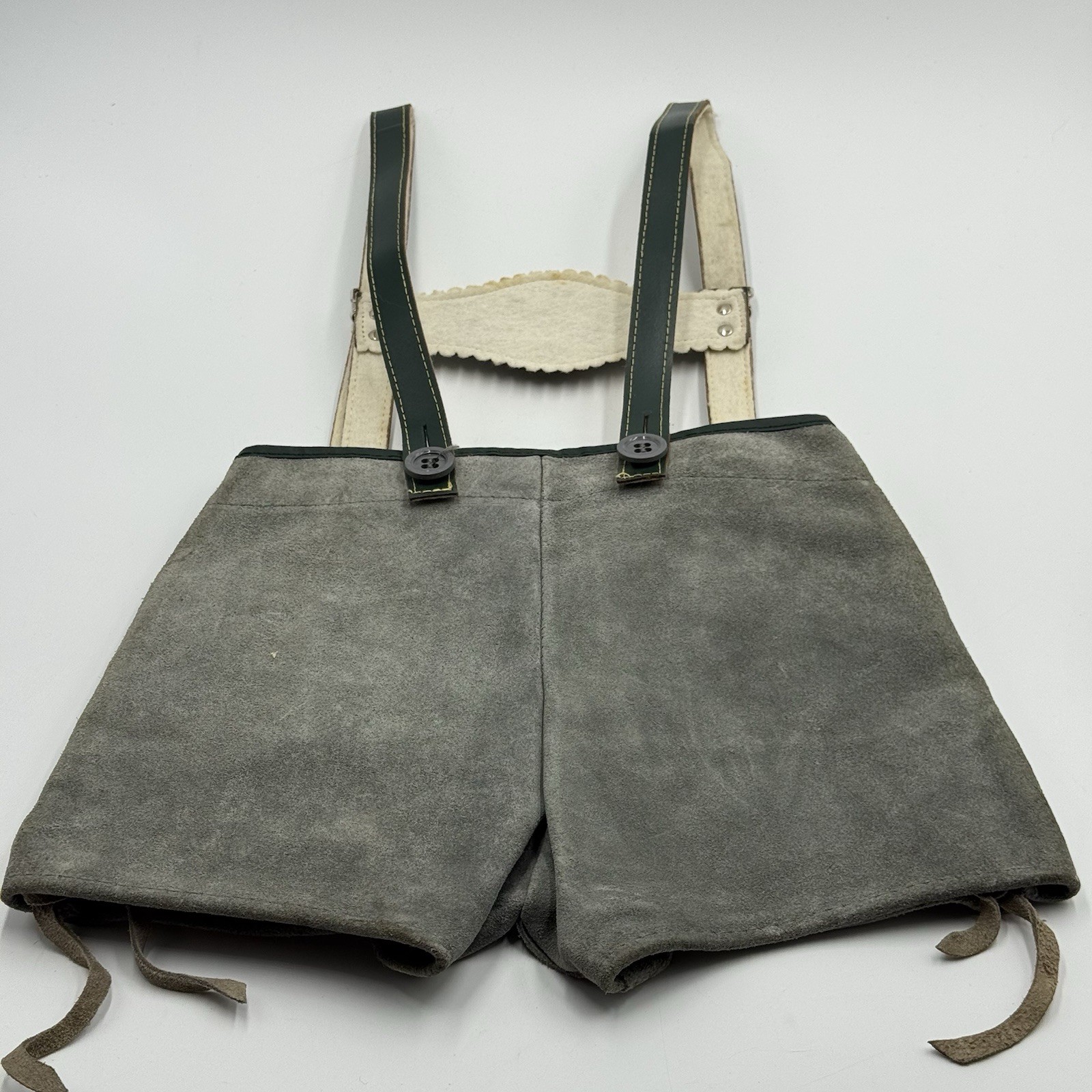 Lederhosen German Leather Suede Vintage Childs Green Grey Shorts Breeches