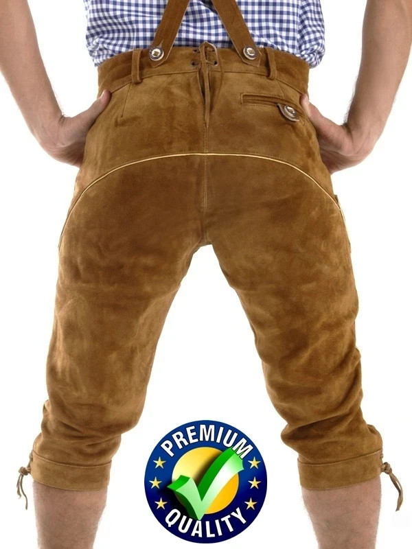 Men’s Lederhosen Oktoberfest Outfit | Suede Leather Bavarian Shorts with Belt