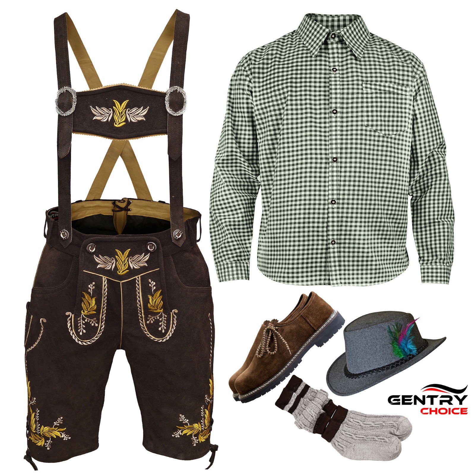 Authentic German Lederhosen Outfit Complete Oktoberfest Costume with German Hats