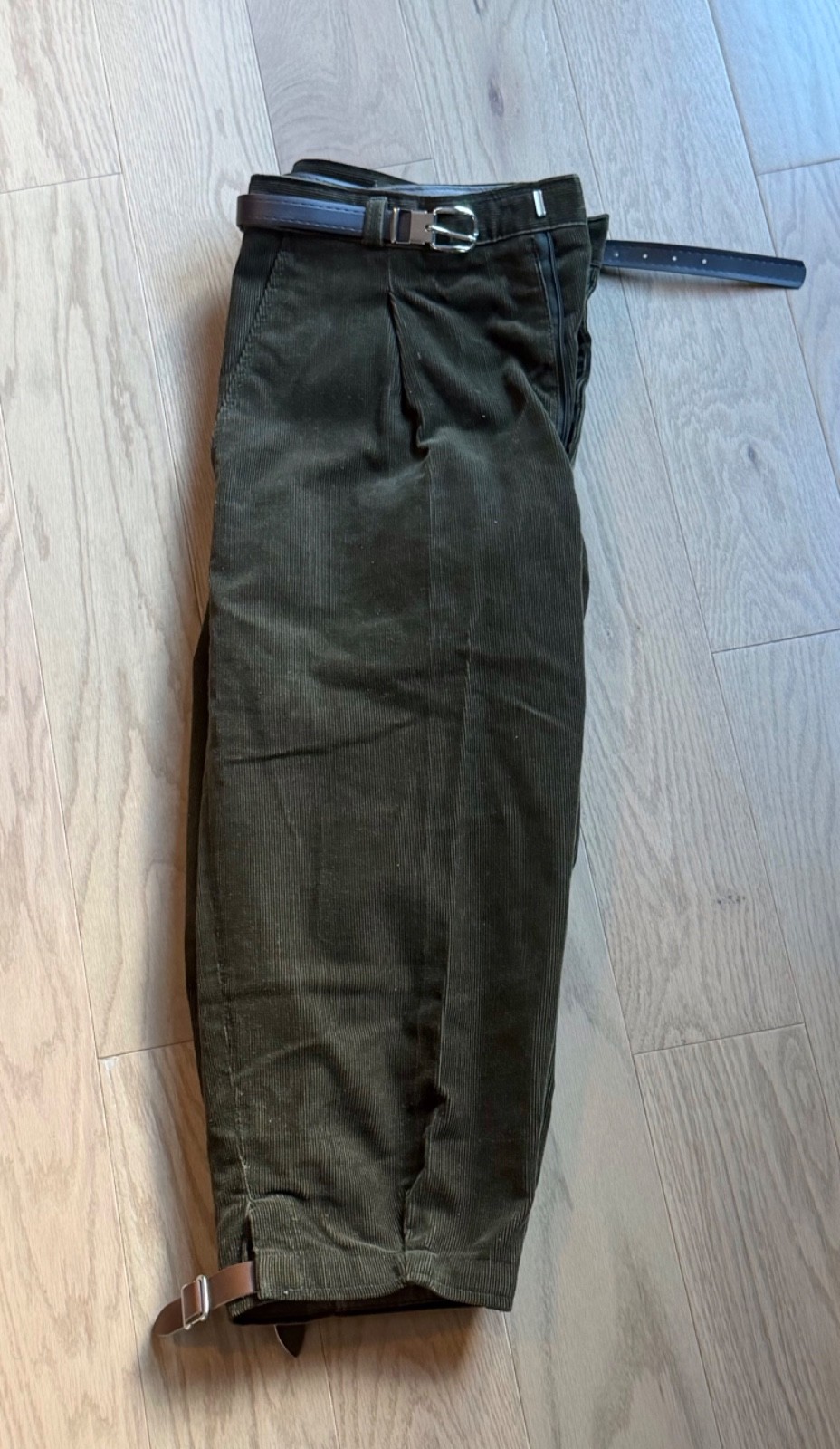 Vintage Unworn – GERMAN Lederhosen Pants, Forest Green Corduroy, Belted, Leather