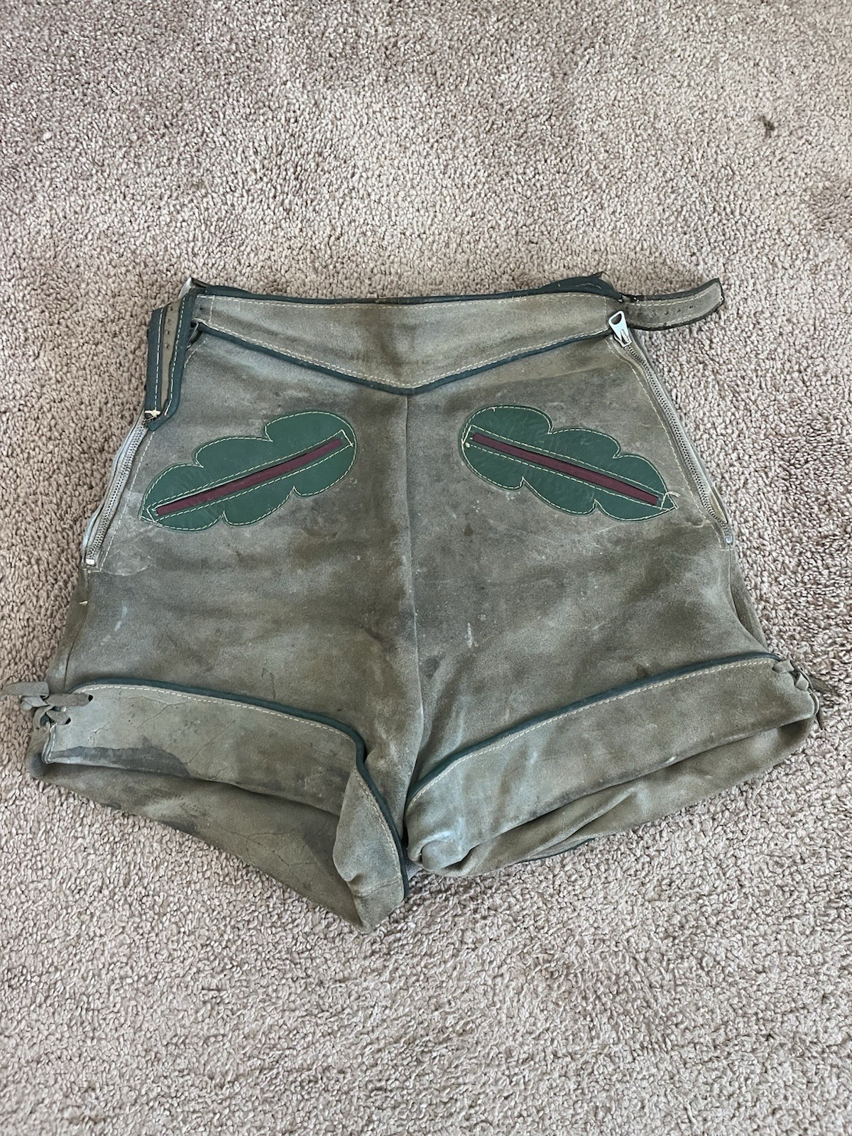 Vtg Lederhosen Shorts Womens 26 AuthenticGray Suede Leather Thick Heavy Handmade