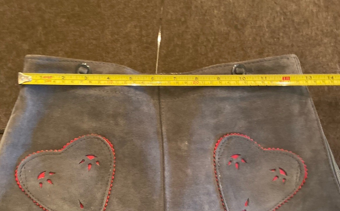 Vintage Suede Shorts Bavarian Lederhosen 13 inch Waist Heart Pockets Hot Buns