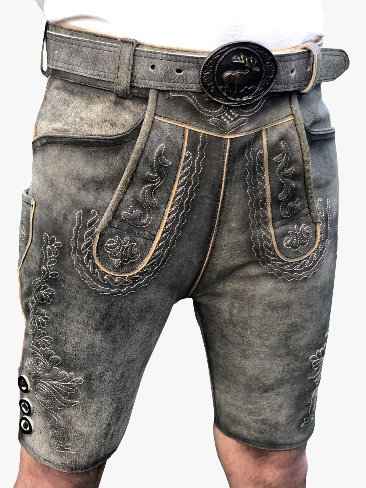 Men’s costume leather pants short leather pants Bavarian leather pants with belt size 46-58