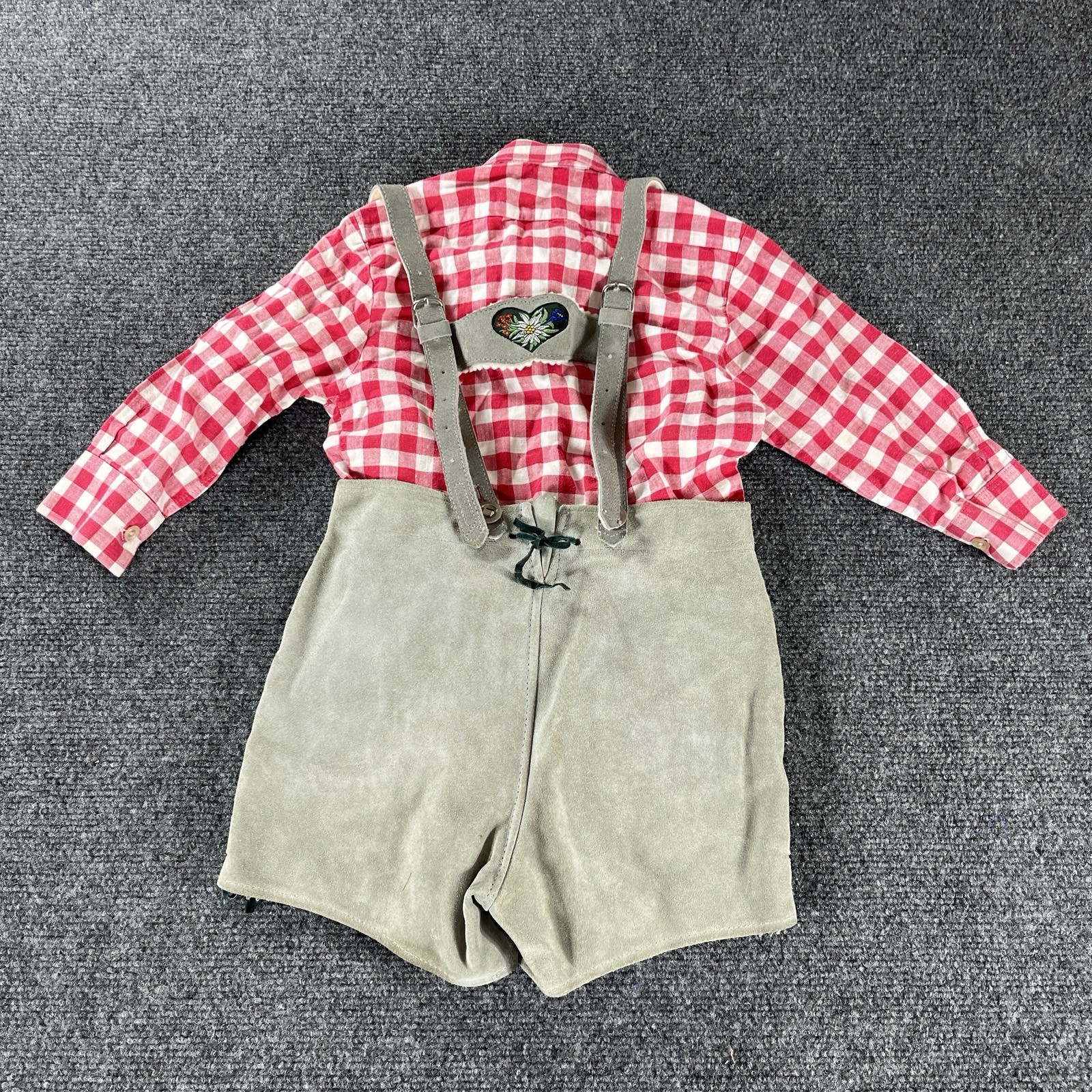 Vintage Bavarian Lederhosen Leather Suede Pants Trachten Shirt Child Boy Toddler