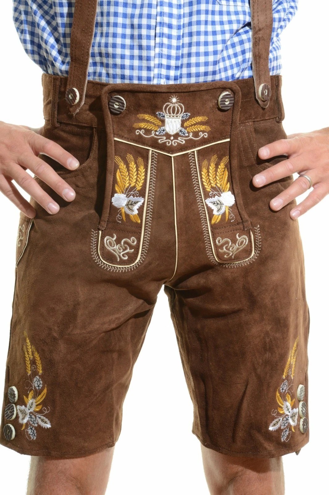 Best Bavarian Oktoberfest Lederhosen Shorts Antique Brown Tracht # OKTOBERFEST