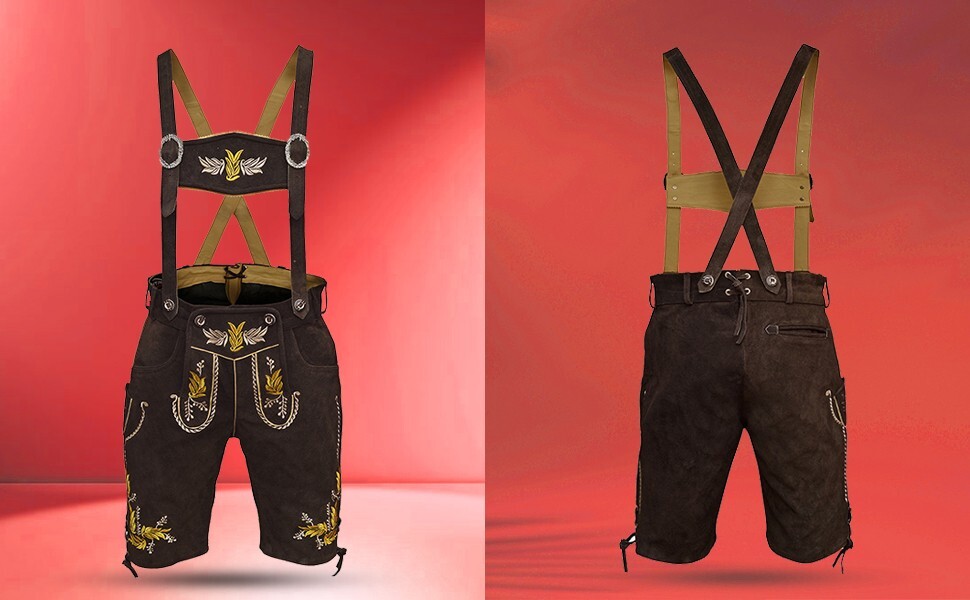 Suede Leather Lederhosen Porche German Costume Men Bavarian Oktoberfest Outfit