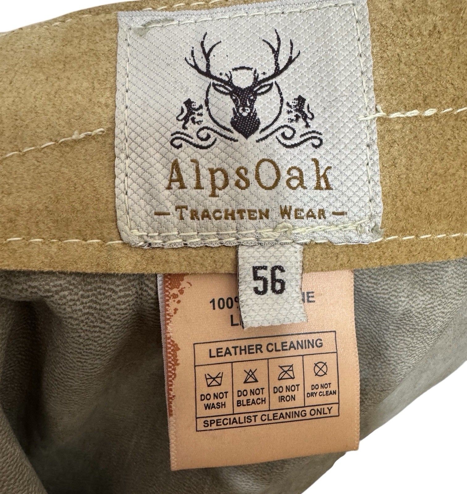 Alps Oak Trachten Wear Alpine Bavaria Suede Leather Lederhosen Oktoberfest Size