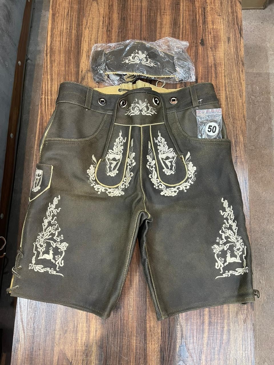 Olive Green Lederhosen for Men – Embroidered Oktoberfest Bavarian Shorts