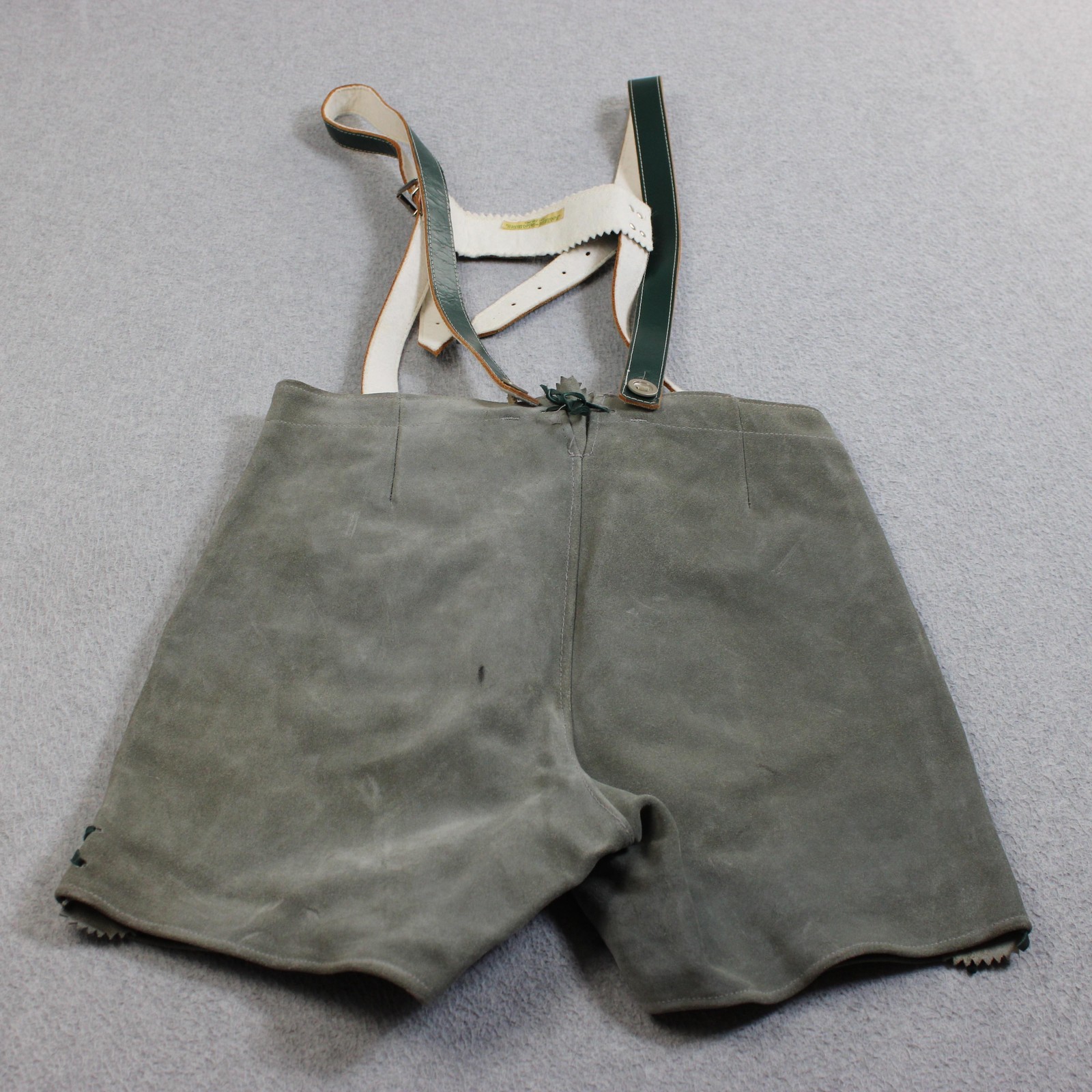 Vintage Jahn-Markl Lederhosen Gray Leather Suede Suspenders Austria Floral READ
