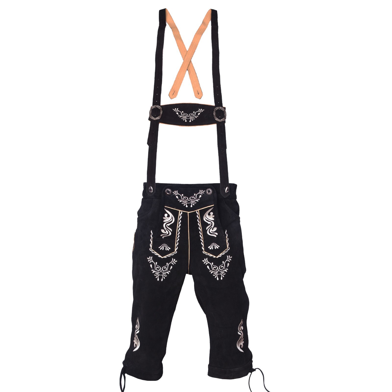 Leather Lederhosen Black Kniebundhosen Trachten German Mens Oktoberfest Costume