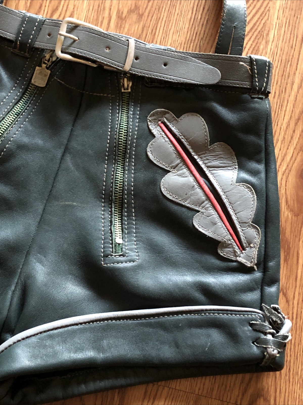 Vintage 1960s Leather LEDERHOSEN Shorts Green German Octoberfest Festival
