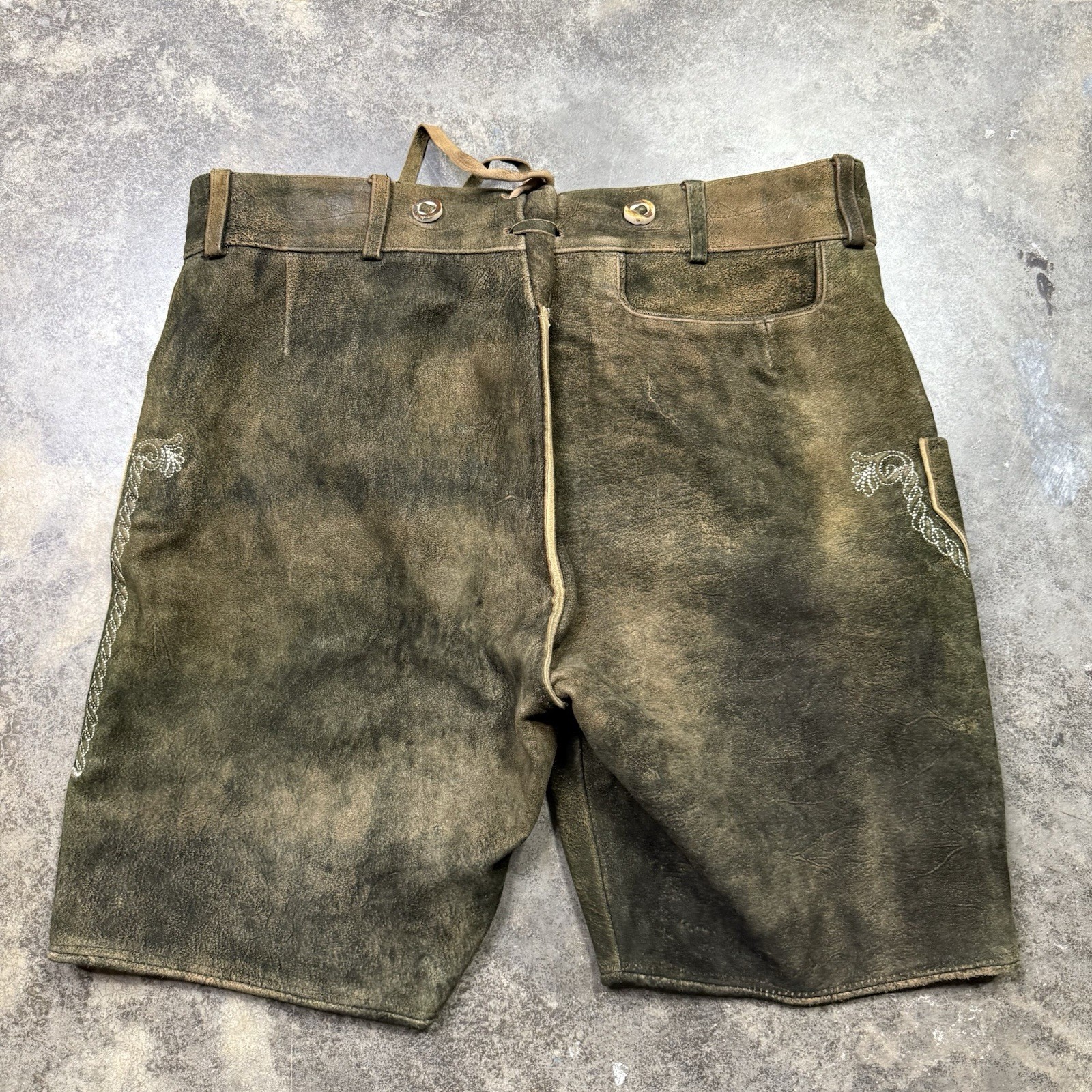 Vintage Authentic Bavarian Lederhosen Leather Embroidered Renaissance Shorts