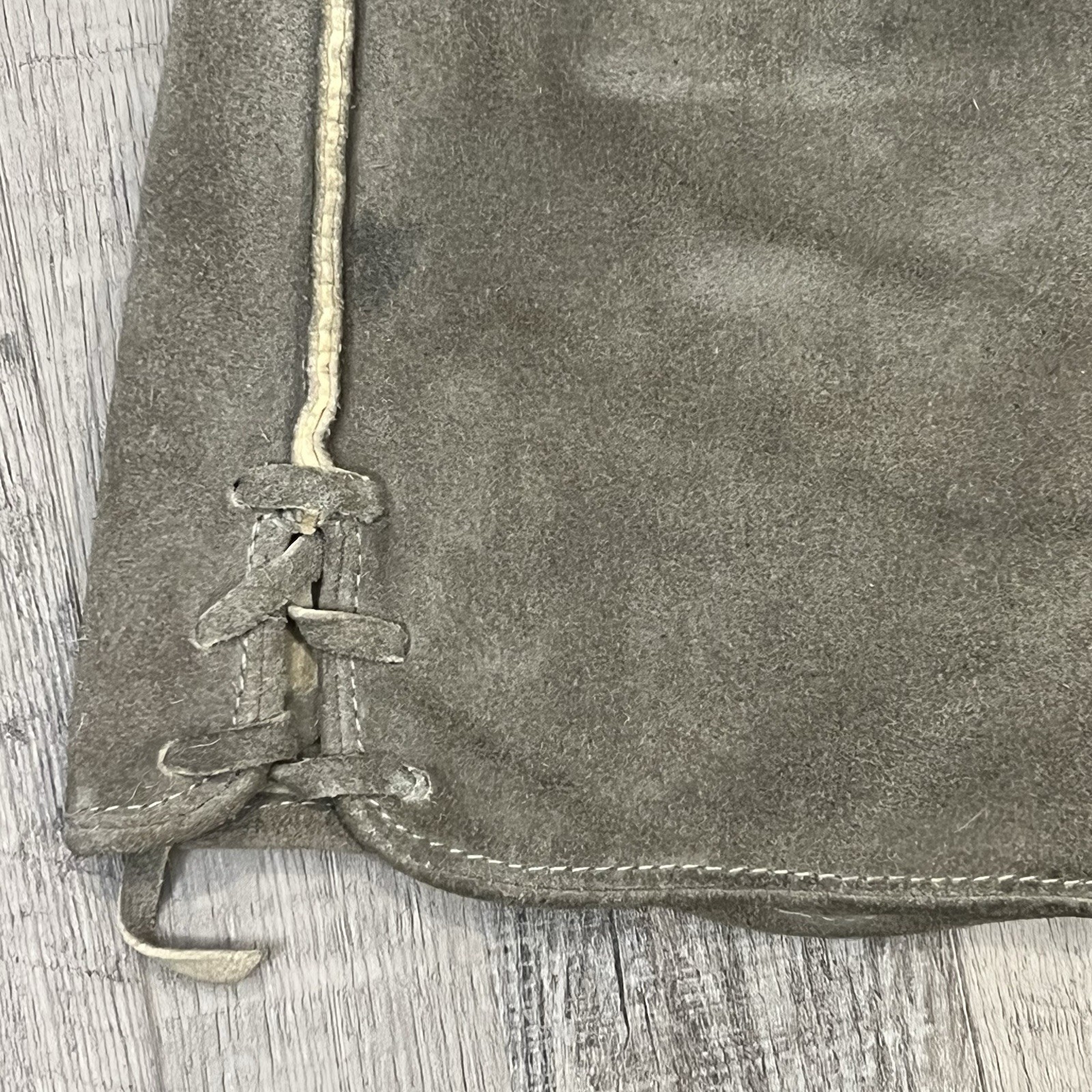 Vintage Marke Bergfreund Lederhosen Grey Suede Leather Shorts Suspenders Size 27