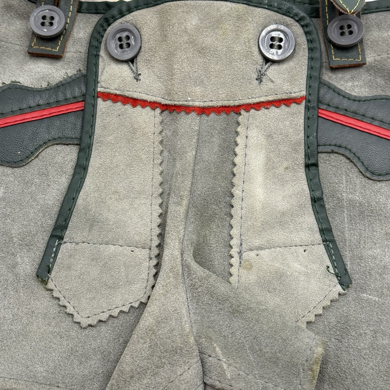 Lederhosen German Leather Suede Vintage Childs Green Grey Shorts Breeches